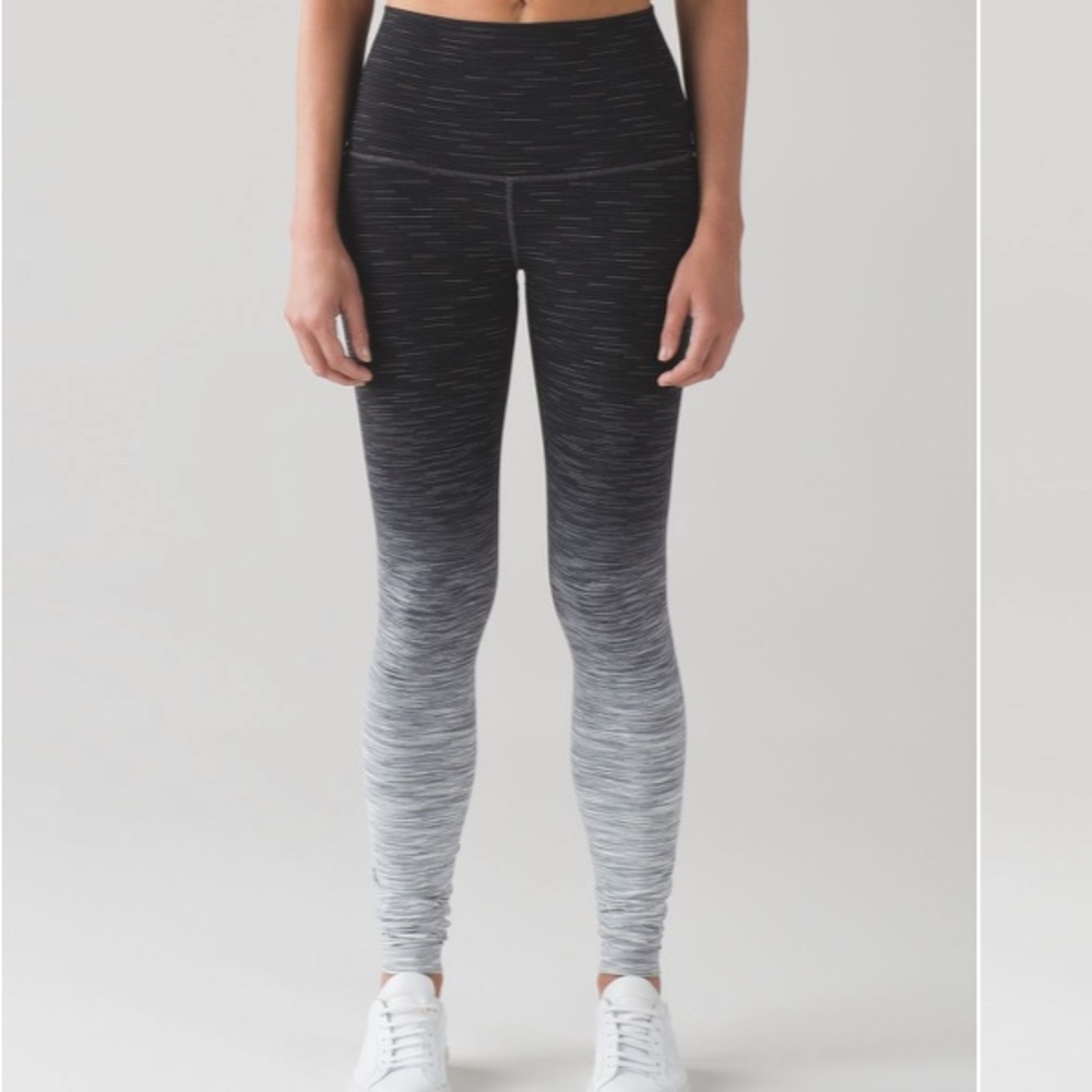 Lululemon Wunder Under High Rise Tights 31” Sz 10 Black White Ombré Melange Luon